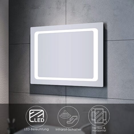 Badspiegel LED 80x60 mit Beleuchtung Infrarot Wandspiegel Badezimmerspiegel Bad