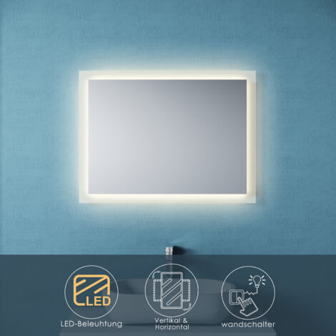 Badspiegel LED 80x60 mit Beleuchtung Wandspiegel Badezimmerspiegel Lichtspiegel