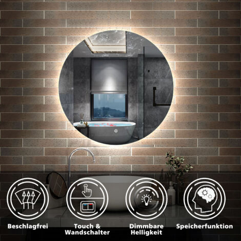 Badspiegel LED Rund Wandspiegel Badezimmerspiegel Touch Beleuchtung 80cm Nur Kaltwei (Einstellbare Helligkeit)