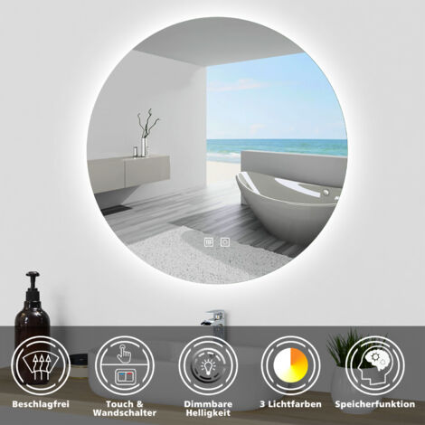 Badspiegel LED Rund Wandspiegel Badezimmerspiegel Touch Beleuchtung Kalt/Warmwei dimmbar 50cm