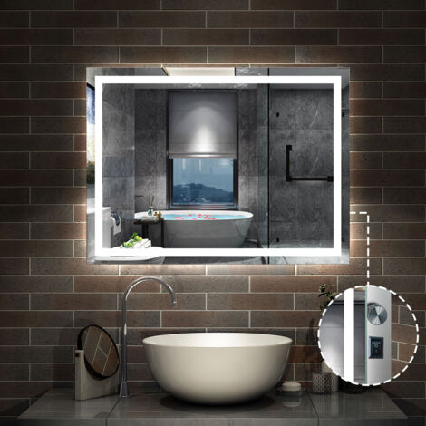 Badspiegel LED Wandspiegel Badezimmerspiegel Tastenschalter Dimmbar Antibeschlag 90x70cm nur Kaltweiß - Einstellbare Helligkeit