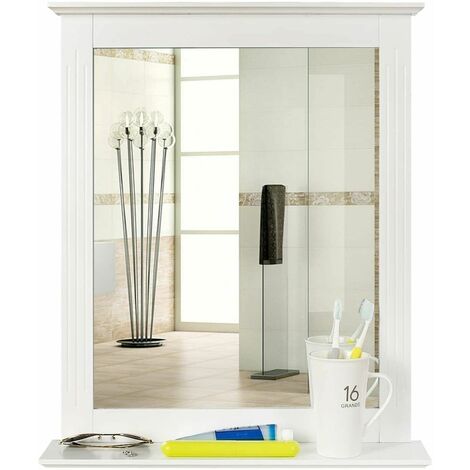 Badspiegel mit Ablage rechteckiger Wandspiegel Badezimmerspiegel Flurspiegel für Badzimmer Flur Wandmontage Weiß 57x68x12cm