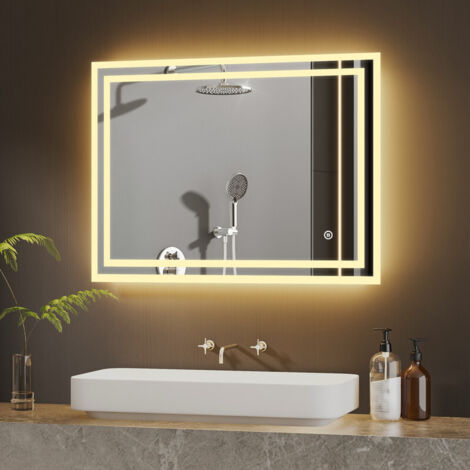 Badspiegel mit Beleuchtung 40x60cm Spiegel mit Beleuchtung Badezimmerspiegel mit Licht LED Wandspiegel mit 3 Lichtfarben Dimmbar Speicherfunktion
