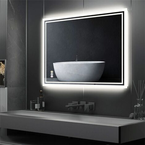Badspiegel mit Beleuchtung 60x80 cm, Badezimmerspiegel Wandspiegel mit 3 Touchschalter und Speicherfunktion, Beschlagfrei Dimmbar Lichtspiegel IP65 Energiesparend