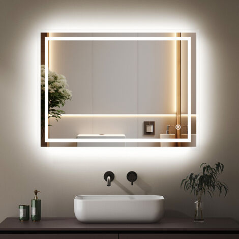 Badspiegel mit Beleuchtung 60x80cm LED Spiegel mit Beleuchtung Lichtspiegel Badezimmerspiegel Beleuchtet Wandspiegel Led Bad Spiegel mit 3 Lichtfarben Dimmbar Speicherfunktion