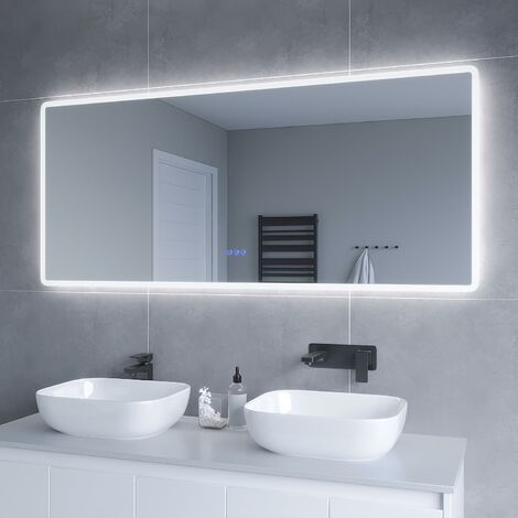 Badspiegel mit Beleuchtung für Wandschalter Badezimmerspiegel LED Lichtspiegel Wandspiegel Energiesparend Touch Schalter Dimmbar Kaltweiß Neutralweiß Warmweiß badspiegel beheizt 160x70 cm