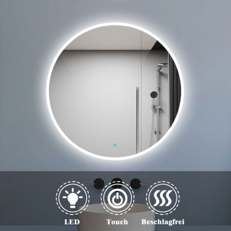 Badspiegel mit Beleuchtung LED Badezimmer Rund Spiegel Kaltweiß 6000k Wandspiegel mit Touchschalter 90x90cm-Beschlagfrei