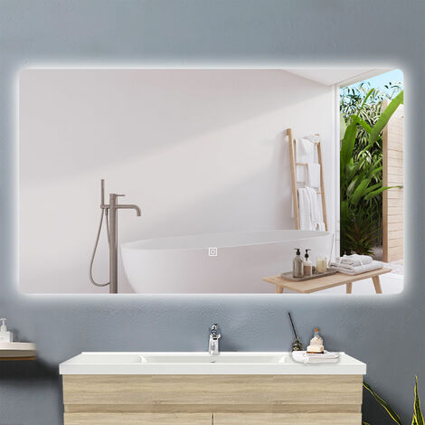Badspiegel mit Beleuchtung LED Badezimmerspiegel Wandspiegel Kaltwei Dimmbar, LED Memory Funktion 100 x 70 cm