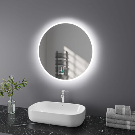 Badspiegel mit Beleuchtung LED Badezimmerspiegel, Wandspiegel Runder Ø60cm mit Touch, 3 Lichtfarben Dimmbar - Aufrüstungen
