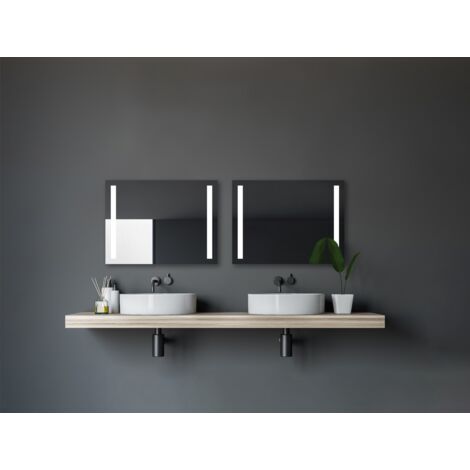 Badspiegel mit Beleuchtung TALOS Light - Badezimmerspiegel 80 x 60 cm - mit hinterleuchteten Lichtausschnitten - Lichtfarbe neutralweiß