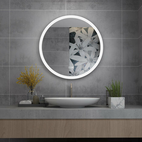 Badspiegel mit Beleuctung Rund 70cm Durchmesser LED Kaltweiß 3000-6500k Touch Lichtspiegel Bad Spiegel beschlagfrei Dimmbar Wandspiegel Badezimmerspiegel
