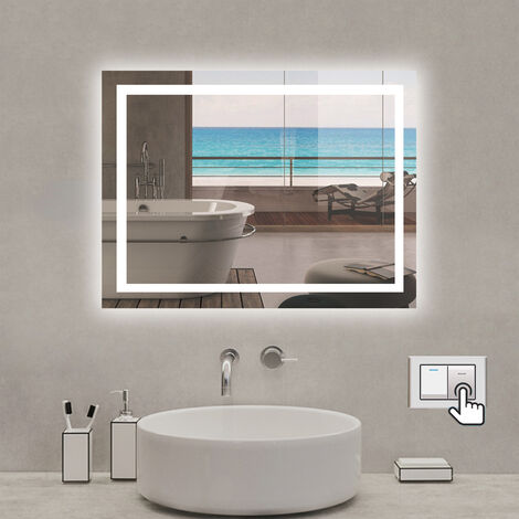 Badspiegel mit LED-Beleuchtung Energiesparend Lichtspiegel Kaltweiß Badezimmer Wandspiegel Beschlagfrei Wandschalter 80 x 60 cm