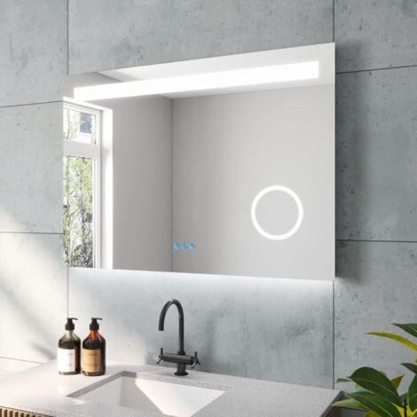 Badspiegel mit LED Beleuchtung Kosmetikspiegel Badezimmerspiegel Beleuchtet 100x70 cm Touch Sensor Dimmbar Antibeschlag Kaltweiß 6400K Warmweiß 3000K