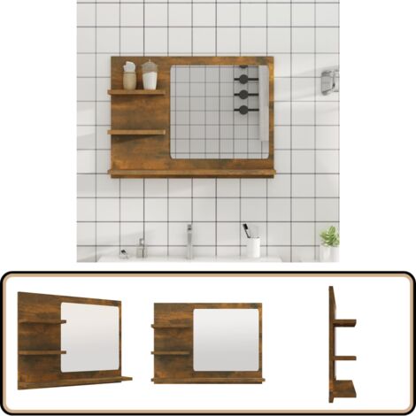 Badspiegel Räuchereiche 60x10,5x45 cm Holzwerkstoff - Badspiegel - Holzwerkstoff - Spiegelschrank - Badezimmermöbel - Waschtisch