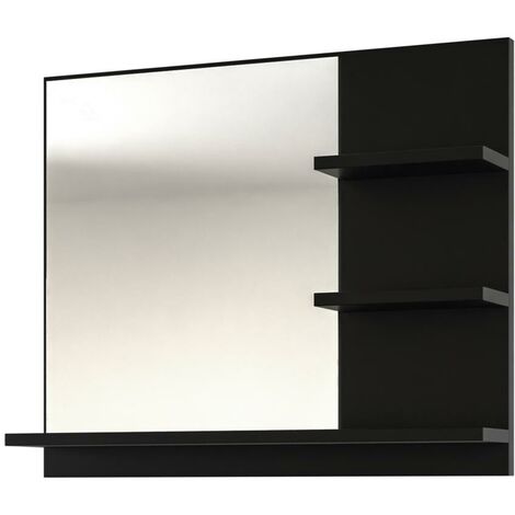 Badspiegel rechteckig mit Ablageflächen - 60 x 50 cm -Schwarz - LAURINE - Schwarz