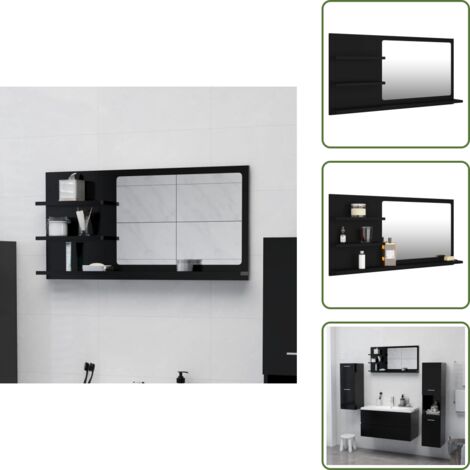 Badspiegel Schwarz 90x10,5x45 cm Holzwerkstoff - Badspiegel - Wandspiegel - Badezimmerspiegel - Schwarzer Spiegel - Spiegelschrank