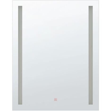 Badspiegel Silber 60 x 80 cm Kunststoff mit LED Beleuchtung mit Ausstrahlung Rechteckig Klassisch