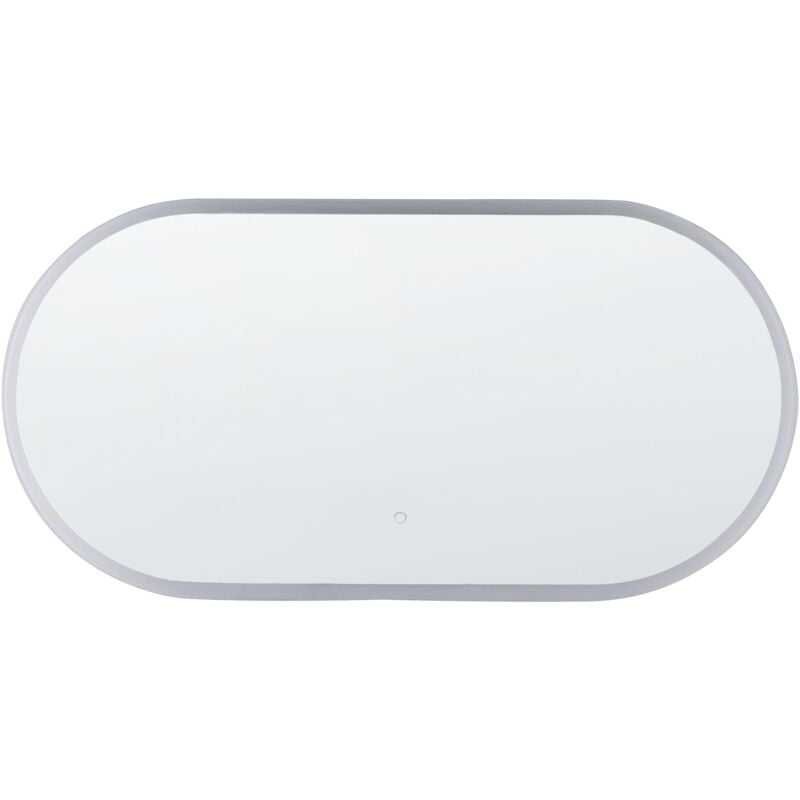 Beliani - Badspiegel Silber Glas und Aluminium 120 x 60 cm Oval mit LED-Beleuchtung Touch-Sensor Antibeschlag Modern Badezimmer Möbel Ausstattung