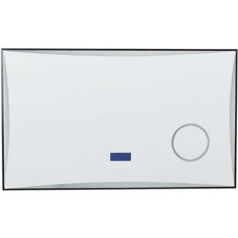 Badspiegel Silber Rechteckig 100 x 60 cm mit LED Beleuchtung Antibeschlag Kosmetikspiegel Bluetooth Lautsprecher Uhr Touch Sensor Modern
