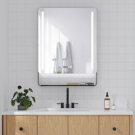Badspiegel Wandspiegel Bad Spiegel mit Ablage 60x80cm LED Uhr Lightspiegel IP44