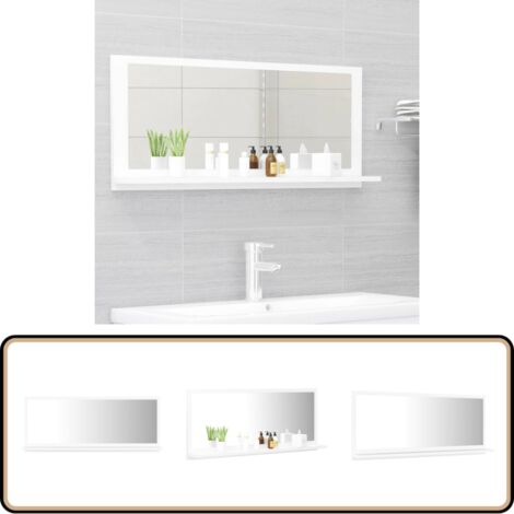 Badspiegel Weiß 90x10,5x37 cm Holzwerkstoff - Wandspiegel - Badezimmerspiegel - Spiegelschrank - Holzwerkstoff - Weißer Spiegel