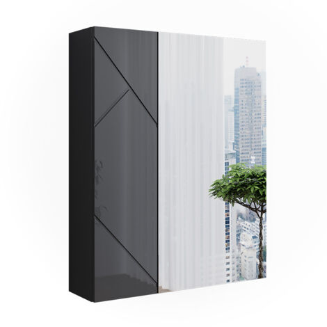Badspiegelschrank Irma, Anthrazit/Anthrazit Hochglanz, 60 x 75 cm, Vicco