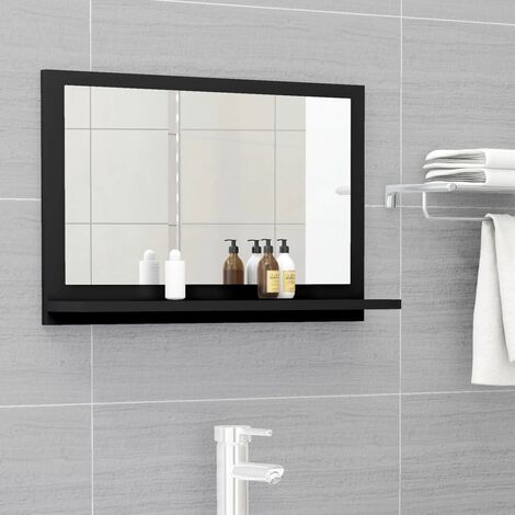 Lomadox Badspiegel CHARLESTON-61, Badezimmer Spiegel mit Ablage in schwarz,  B/H/T: ca. 60/85/12 cm