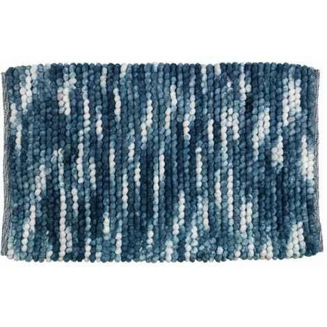 WENKO Badteppich Urdu Blau 60 x 90 cm, Mit Melagne-Effekt, Blau, Polyester blau, Baumwolle - blau