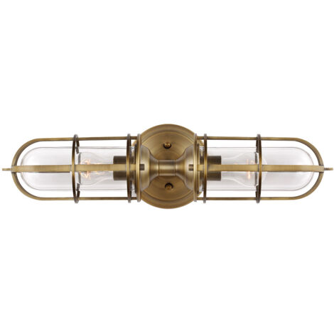Badzimmerleuchte Wandleuchte Wandlampe Stahl Glas Messing IP44 H 14 cm