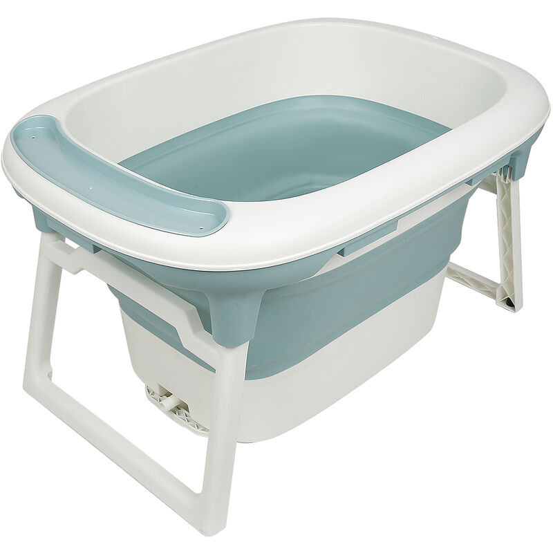 

Bañera para bebés 3 en 1, bañera plegable para bebés de 0 a 10 años con asiento de baño y tapón de drenaje (azul y blanco)