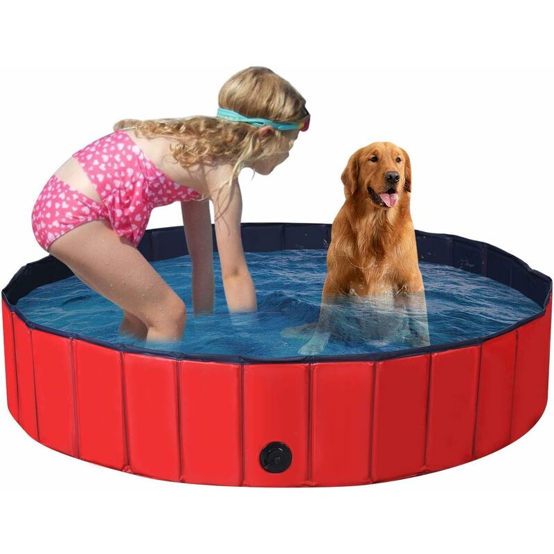 

Bañera Plegable para Mascotas Portátil Piscina para Perros Gatos de PVC Piscina para Niños para Interior Exterior (140x30cm, Rojo)