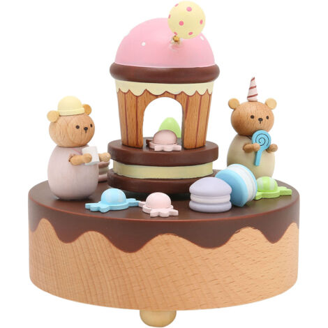 Bären-Spieluhr und Desserthaus, handgefertigte Wohnaccessoires aus Holz als Valentinstagsgeschenk