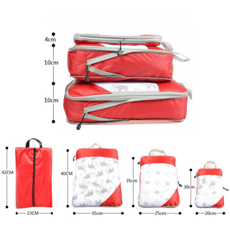 Bagage Sac Compression   Pochettes de Voyage pour Sac-à-Dos (Rouge / 4 pièces)