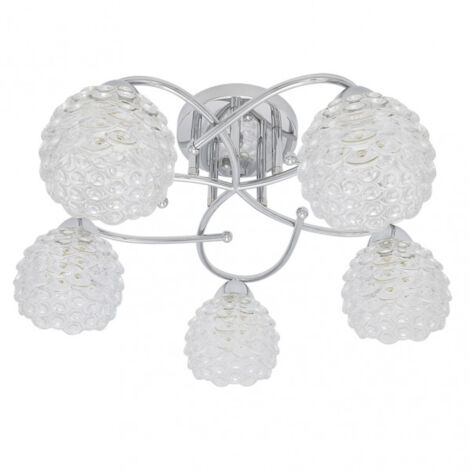 BAGAN Lampada a 5 luci con paralume in vetro , Cromo 23x49x49 Fabrilamp