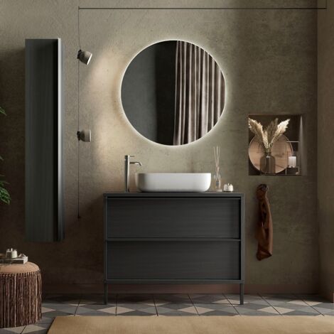 Mobile Bagno Arredo Moderno Venus 60 cm colore nero con lavabo in  marmoresina con miscelatore e piletta in omaggio