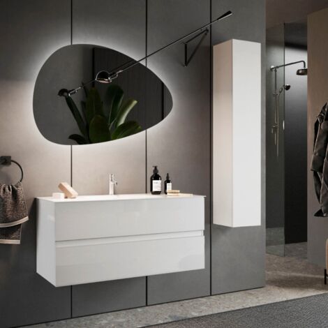 Bagno a due cassetti sospeso Agata in finitura Bianco Lucido