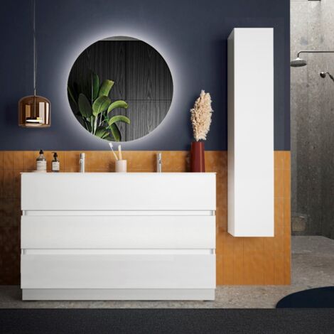 Bagno a tre cassetti Agata con doppia vasca in finitura Bianco Lucido