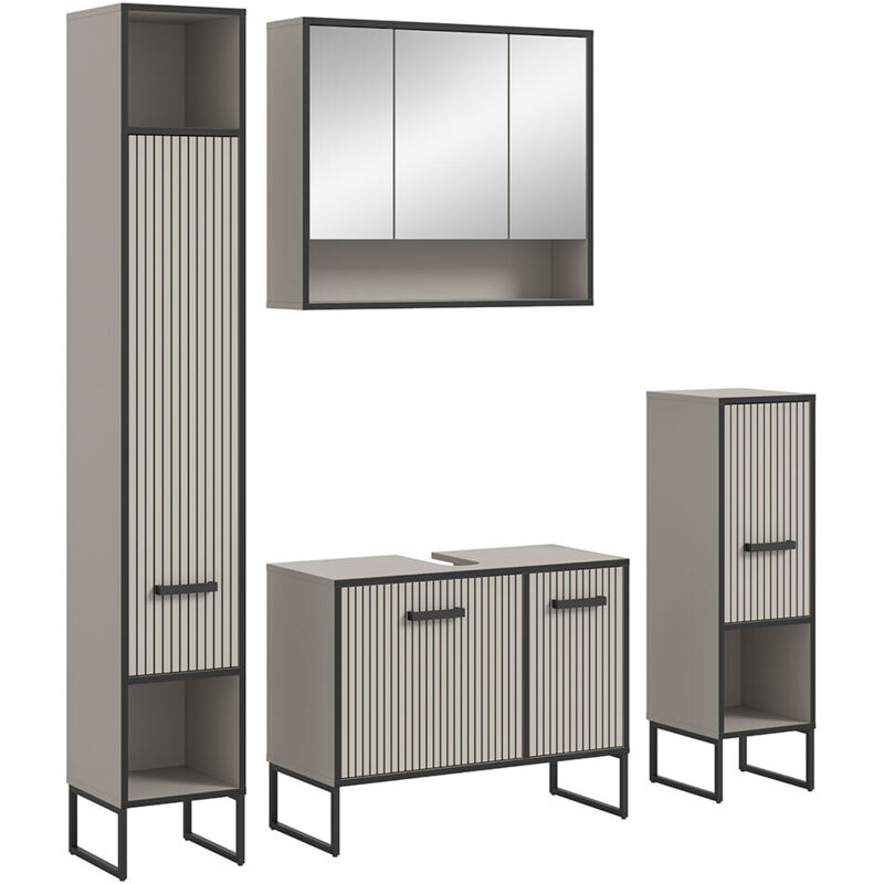 Ebuy24 Bagno Badmöbelset 4 Teile Hellgrau, Cremefarben.