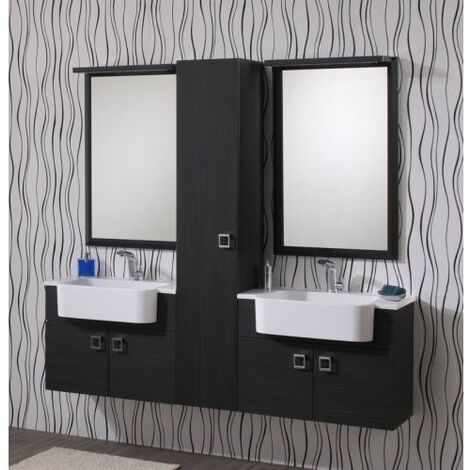 Bagno Italia Arredo Bagno 70+30+70 cm mobile sospeso con doppio lavabo colonna grigio scuro Mobili
