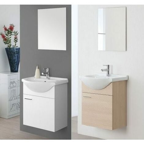 Amburgo: Componibile bagno sospeso, bianco lucido, effetto rovere cadiz  Misure: 92x47x83 cm