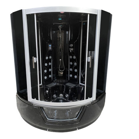 Bagno Italia Box doccia con vasca idromassaggio 150x150cm semicircolare nera led e radio