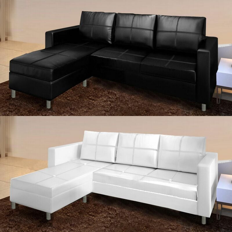 Divano angolare moderno ecopelle con pouf sofa soggiorno 3 posti bianco - Bagno Italia