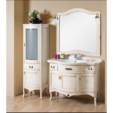 Bagno Italia Mobile Arredo Bagno cm 110 anticato decapè bianco con lavabo in ceramica e specchio