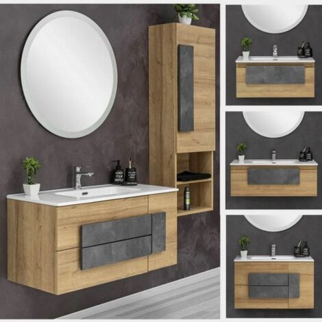 Bagno Italia Mobile bagno 100 cm con 2 cassetti e 1 anta arredo sospeso rovere lavabo e specchio