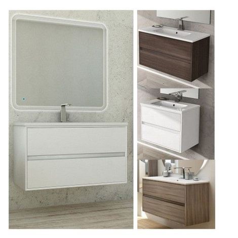 Mobile bagno sospeso QUADRO 75x46 cm frassino tranchè con lavabo in ceramica