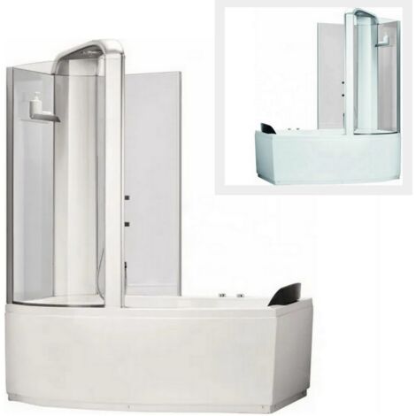 Bagno Italia vasca da bagno idromassaggio 170x85 cm con cabina doccia appoggio a destra