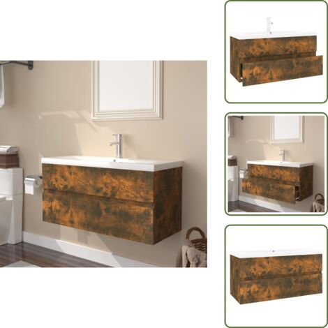 Bagno moderno - vidaXL Mobile Bagno con Lavabo Integrato Rovere Fumo Legno Multistrato - Mobile in legno multistrato