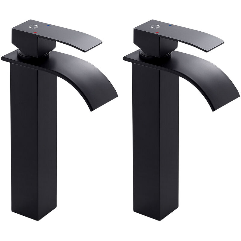 2PCS Cecipa Nero Alto Rubinetto Bagno Lavabo Cascata, Miscelatore Lavabo Bagno, Rubinetto Lavabo, Rubinetto Bagno Lavabo