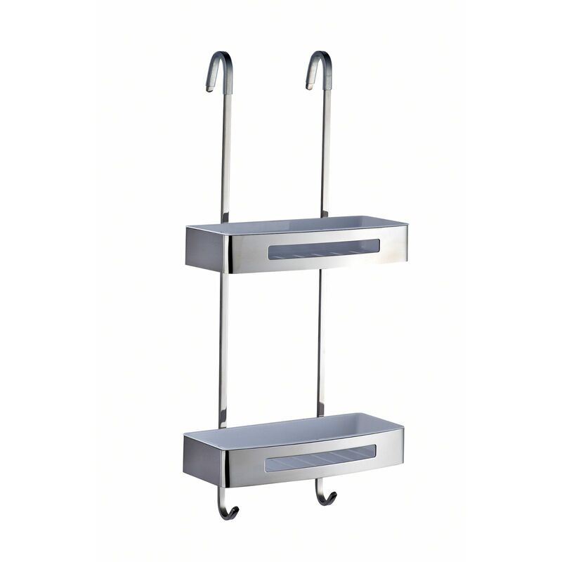 Bagno Stainless Steel Hanging 2-Tier Shower Caddy, Removable Tray Inserts, Easy Clean, Double Hooks - Stainless Steel