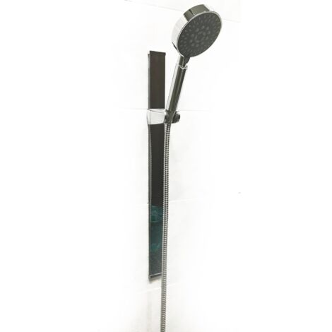 Bagnoclic – Barre de douche à coller 60,5 cm – Métal chromé – Douchette multi-jets effet pluie – Flexible 150 cm